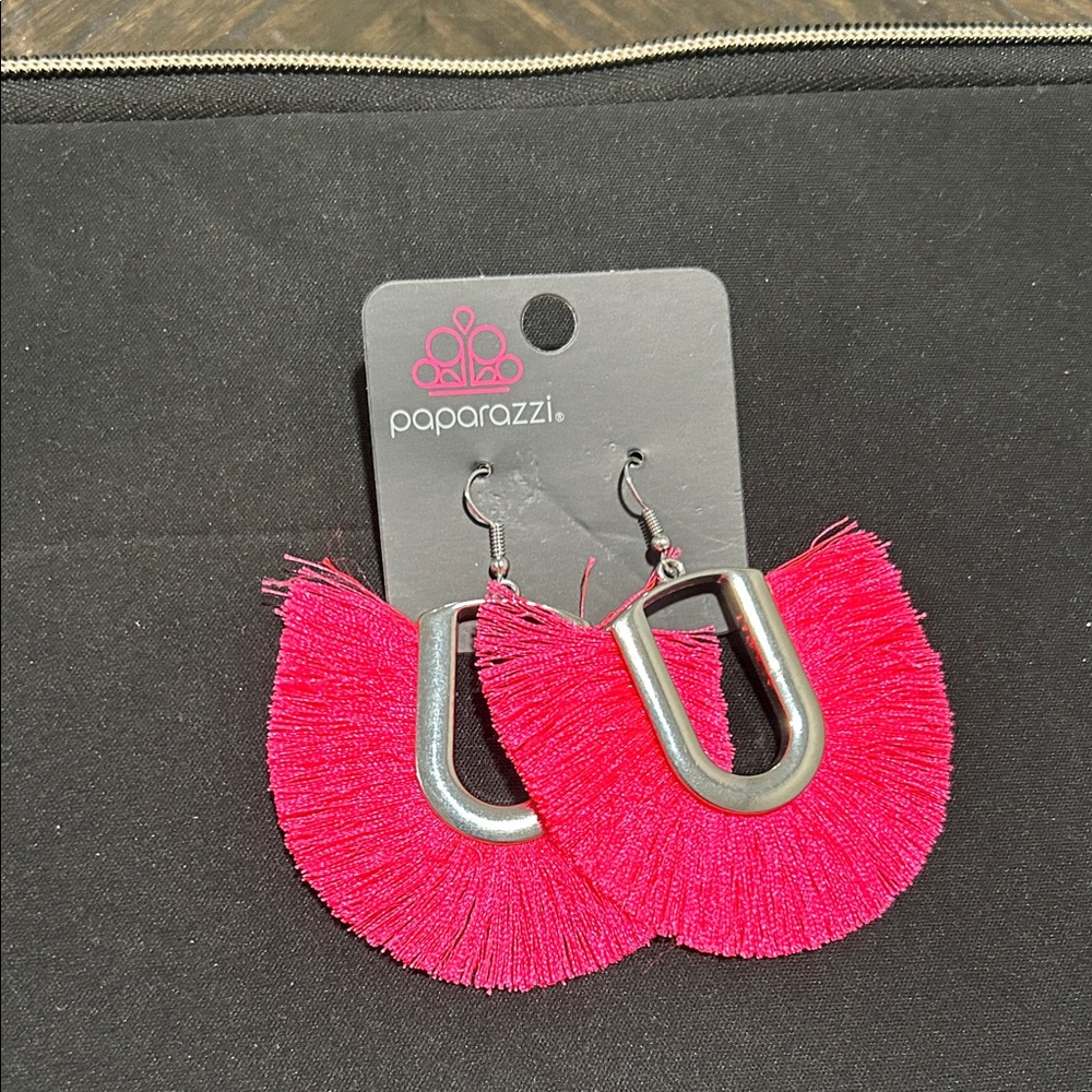 Paparazzi Hot Pink Fringe Earrings-🎉5/$25🥳